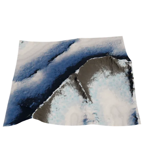 High-resolution 3D terrain model featuring snow-covered peaks and realistic textures, compatible with Blender.