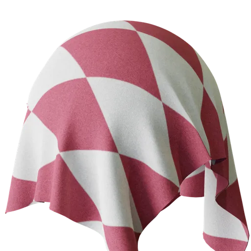 High-resolution red and white diamond pattern fabric PBR material for 3D rendering in Blender.