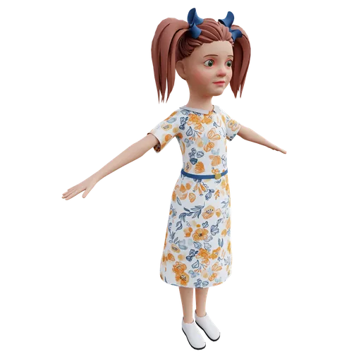 Detailed 3D model featuring a young female character, designed for Blender with realistic textures and hair.