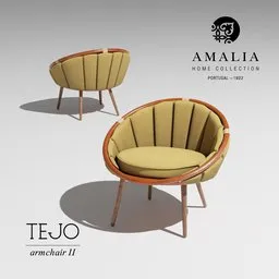 Highly-detailed Blender 3D model of a modern armchair with wooden frame and cushioned seat.
