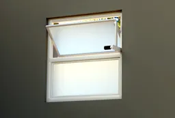 Detailed 3D model of an open restroom window, compatible with Blender, 40x40 cm design for architectural renderings.