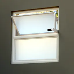"40x40cm Restroom Window 3D Model with sleek waterproof design by R.O. Blechman for Blender 3D. Horizontal orientation with soft outdoor light and open window. Perfect for architectural visualizations and 3D rendering projects."