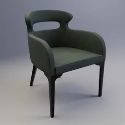 "Green modern chair with black frame, perfect for living room decor. This elegant chair, modeled in Blender 3D, features a plush green seat inspired by Mikhail Lebedev and shaped like a torus ring. A non-binary model trending on Mentalray."