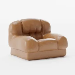 Detailed tan leather single-seat 3D sofa for realistic interior rendering, compatible with Blender.