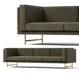 Contemporary green 3D sofa rendering suitable for Blender visualizations with minimalist design.