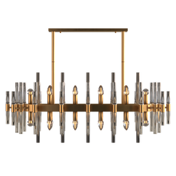 "Highly detailed and photorealistic Modern Glass Living Room Chandelier 3D model created with Blender 3D and rendered using Cycles. This model, with separate glass, lights, and chandelier body components, is ready to be rendered. With 170,381 polygons and 175,757 vertices, it offers a captivating display of a chandelier with candles in the style of brutalism, gilded with a dazzling gold finish."