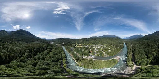 Aerial Mountain Valley Sunny Day