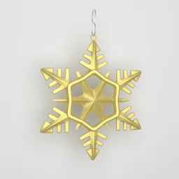 "Glittering Snowflake Christmas Ornament 3D Model for Blender 3D - Golden Skin, Pine Color Scheme, and Photorealistic Details. Perfect for Holiday Decorations."