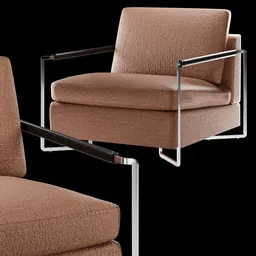 High-quality 3D model rendering of a modern beige armchair with metal frame for Blender artists.