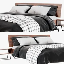 Realistic Blender 3D model of modern wooden bed with stylish linens, perfect for interior design renderings.