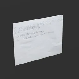 3D model of a child's handwritten practice on paper, with adjustable UV and realistic textures for Blender.