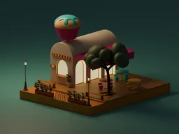 Detailed 3D Blender model of a whimsical cupcake shop with intricate design elements and artisanal charm.