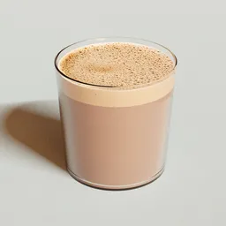 Realistic Blender 3D model of a creamy cacao drink in a clear glass, ideal for kitchen scene renderings.