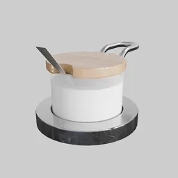 Highly detailed 3D sugar bowl model with spoon for rendering in Blender.