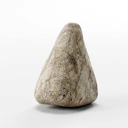 "River Rock 3 - A low-poly, hand-sculpted, PBR stone for Blender 3D. This smooth boulder, inspired by John Baldessari's artistic style, sits on a white surface. Perfect for creating realistic outdoor environments in your Blender projects."