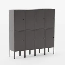 "Get organized with Lixhult Ikea wardrobe, a versatile cabinet featuring four doors and drawers, perfect for storing important documents and maintaining order in your house. Designed with a solid grey, black matte finish and 5mm thick construction, this Swedish-made furniture offers a modern and anthropomorphic look. Rendered with Blender 3D and compatible with a variety of leg options, this wardrobe is customizable to fit your personal style and needs."