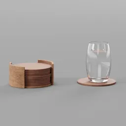 Wooden Coaster with Water Glass