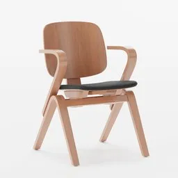 Mid-century modern bentwood office chair 3D model with cushioned seat, optimized for Blender rendering.