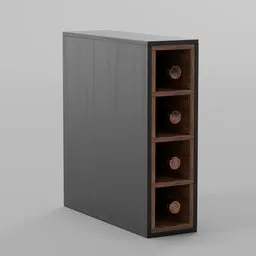 "Editable adega square: A 3D model for Blender 3D of a restaurant bar feature. This model includes a wine cooler with a bottle inside, textured in XYZ height and rendered for realistic visuals. Enhance your scenes with this old furniture and lockers, perfect for showcasing drinking wine ambiance."