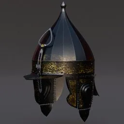 Detailed 3D model of an Ottoman Empire military helmet with intricate designs, optimized for Blender.