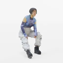 Sitting Y2K Girl blue white clothing