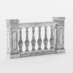 "Stone balustrade/balcony 3D model inspired by Roman or Greek architecture in Blender 3D. Features a decorative white marble railing with intricate design resembling Carl Gustaf Pilo's work. Available on 3D marketplace by Jacopo Bellini with high-quality textures from textures.com."