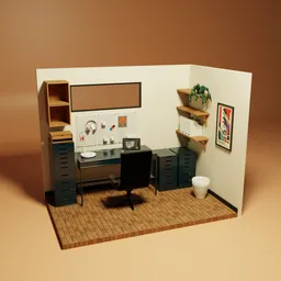 Isometric 3D Blender model of a contemporary home office with stylish IKEA-inspired furnishings.