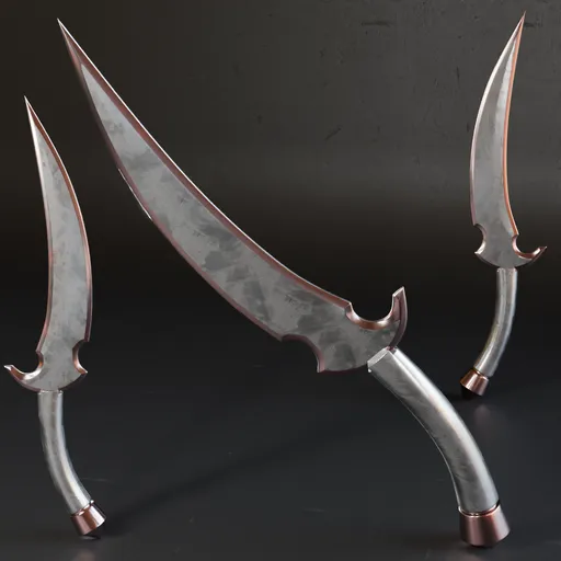 Detailed 3D Blender model of a low poly historic dagger with high quality metal texture, perfect for war game designs.