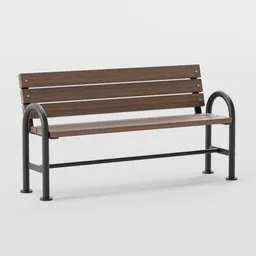 Detailed 3D model of a modern bench with metal legs and wooden top for Blender rendering.