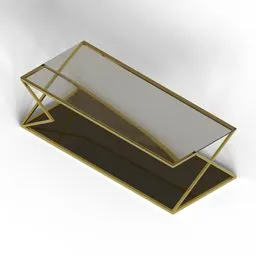 3D-rendered glass table with reflective surface and gold trim for Blender modeling.