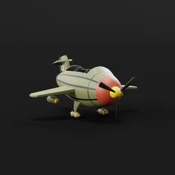 "Warplane lowpoly - A small toy airplane with a propeller on a black background, inspired by Théodule Ribot. This 3D model, created with Blender 3D, is perfect for aerospace, war, and shooting animations. Get ready to enjoy this fantastic asset for your Blender projects!"