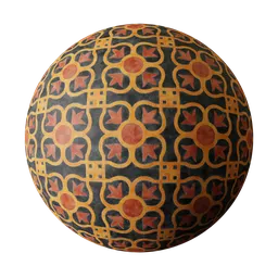 High-quality PBR ancient tile texture for 3D modeling in Blender, with a vintage pattern design.