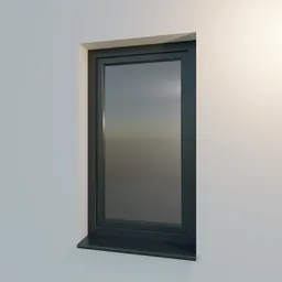 "Window simple" 3D model designed with Blender 3D software, featuring a minimalist neotraditional design with a gun metal grey finish and strong blue rimlit contrasting feature. Inspired by Toss Woollaston and with outside lighting, this award-winning model is perfect for modern architectural projects.