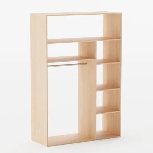 Highly detailed wooden wardrobe 3D model, compatible with Blender for interior design renderings.