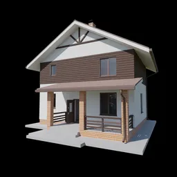 "House KolB - A modernistic two-storey house with a porch and a balcony, rendered in a soft and artistic style inspired by Rezső Bálint. This 3D model created in Blender 3D is perfect for architectural visualization and can be customized with interior decoration and furniture. Ideal for use in Blender projects and compatible with Unreal Engine 5."
