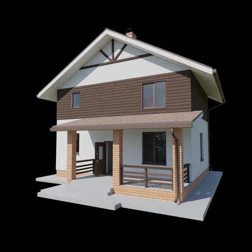 Detailed Blender 3D model of a two-story residential building with exterior finishes and textures.