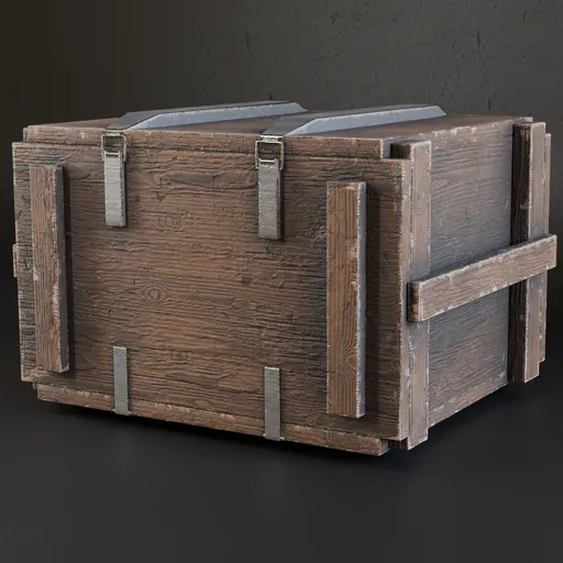 Detailed wooden 3D model chest with metal accents, game-ready asset suitable for Blender environments.