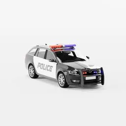 Detailed 3D model of a fully rigged police SUV with emergency light bar, ready for Blender animation.