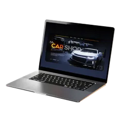 3D modeled laptop with car shop website mockup for Blender animation, showcasing looping scroll.