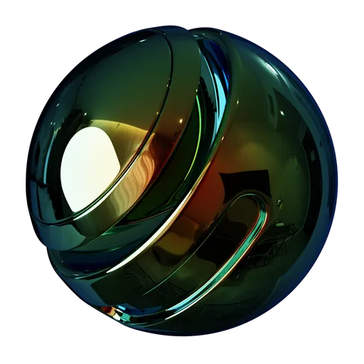 High-quality iridescent metal shader for 3D materials, perfect for Blender PBR configurations, with procedural single-node setup.