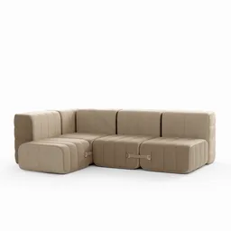 "3D model of a modern modular sofa with a reclining unit in muted browns, rendered in Blender 3D. Inspired by Giambattista Pittoni and featuring a beige color scheme, this high-quality V-Ray collection by Constant is perfect for creating realistic interior designs. This official product image showcases the sofa's sleek design and comfortable aesthetic."