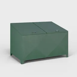Detailed 3D model of a green double-lidded dumpster bin for use in Blender exterior scenes.
