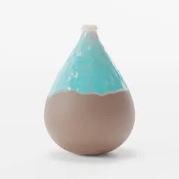 "Vase 10 3D model for Blender 3D - Half natural clay and half Teal glazed vase by Keren Katz inspired by Kōshirō Onchi. High-quality render with visible paint layers and swirling fluid design in white and pale blue tones."