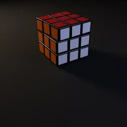 Realistic 3D Rubik's Cube model with misaligned layers and manually placed stickers, rendered in Blender.