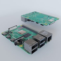 "Accurate 3D model of a Raspberry Pi 4 motherboard and components, designed for use in Blender 3D software. Realistic product design with accompanying hybrid features, including a smart phone and large array. Created by Eamon Everall for optimal performance within the BlenderKit components and hardware category."