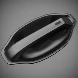 Black 3D model of a geometric side door handle with integrated unlock button for vehicle customization in Blender.