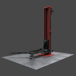 Detailed Blender 3D model of a red and black vehicle car jack on a plain surface.