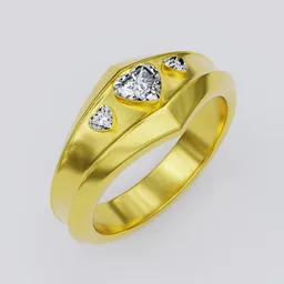 Detailed 3D-rendered gold ring featuring heart-shaped diamonds for Blender modelling projects.