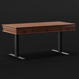 "Adjustable Height Desk in Blender 3D - A versatile desk with a drawer, designed in a 1920s minimalism style, suitable for sitting and standing positions. Move and adjust the desk using the provided controls. Ideal for creating realistic 3D environments in Blender 3D software."