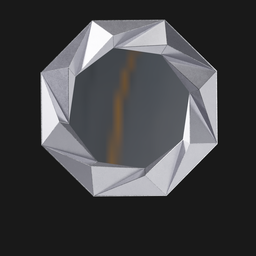 "Minimalistic mirror with a unique design, featuring a triangular frame and smoky crystal reflections. Ideal for interior decoration in Blender 3D. Inspired by Andries Stock and conceptart.com."